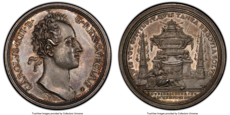 Ulrika Eleonora silver Specimen "Death of Karl XII" Medal 1718 SP62 PCGS, Bernhe...
