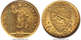 Bern. City gold 1/2 Duplone 1797 MS63 NGC, KM162, Fr-188, HMZ-2-216. Only a one-year type, shimmering with a Prooflike glimmer in the fields that is s...