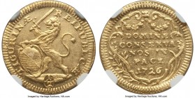 Zurich. Canton gold 1/2 Ducat 1726 MS62 NGC, KM139, Fr-487a, HMZ-2-1162p. A remarkable near-choice survivor of this very difficult date, tied with the...
