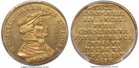 Zürich. Canton gold Ducat 1819 MS63 PCGS, Zürich mint, KM-XM2, HMZ-2-1171b. Struck upon the 300th anniversary of the Reformation, this type features H...
