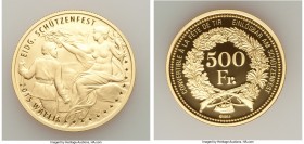 Confederation gold Proof "Wallis Shooting Festival" 500 Francs 2015, Munich mint, KM-X Unl., Häb-94a. Mintage: 200. A piece which creates strong visua...