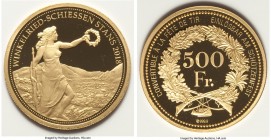 Confederation gold Proof "Winkelried Shooting Festival" 500 Francs 2018, Munich mint, KM-X Unl., Häb-Unl. A fully ultra-cameoed Proof featuring bold n...