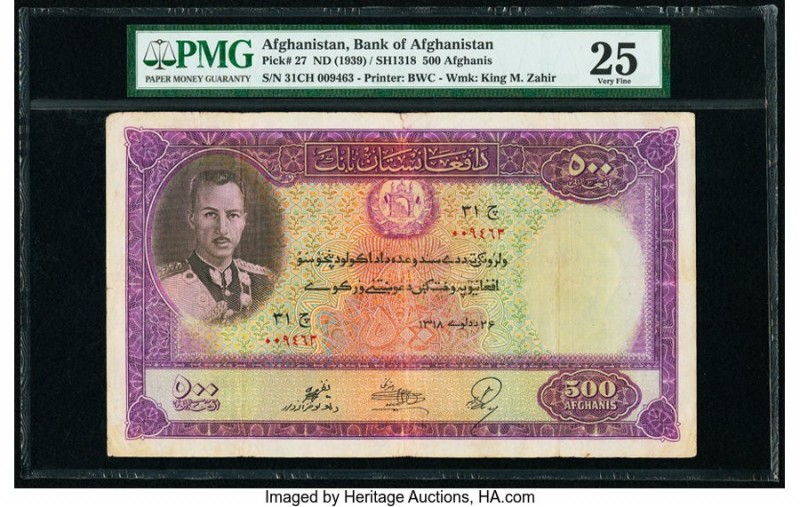 Afghanistan Bank of Afghanistan 500 Afghanis ND (1939) / SH1318 Pick 27 PMG Very...