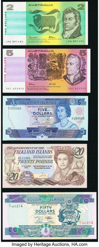 Australia, Falkland Islands, and Solomon Islands Group Lot of 5 Examples Crisp U...