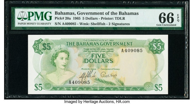 Bahamas Bahamas Government 5 Dollars 1965 Pick 20a PMG Gem Uncirculated 66 EPQ. ...