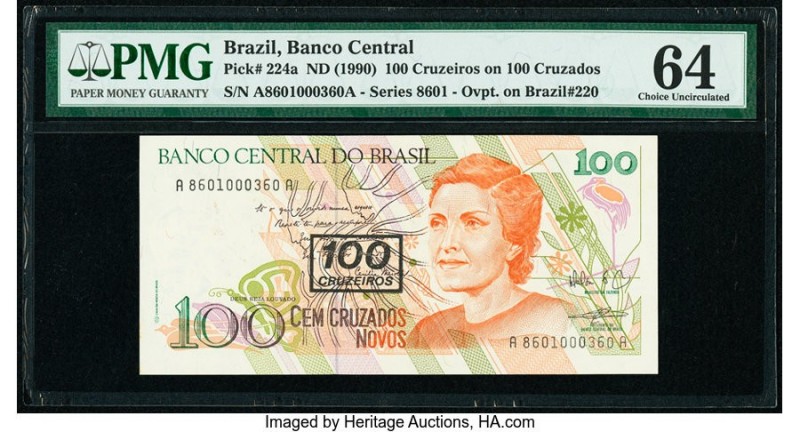 Brazil Banco Central 100 Cruzeiros on 100 Cruzados ND (1990) Pick 224a Low Seria...