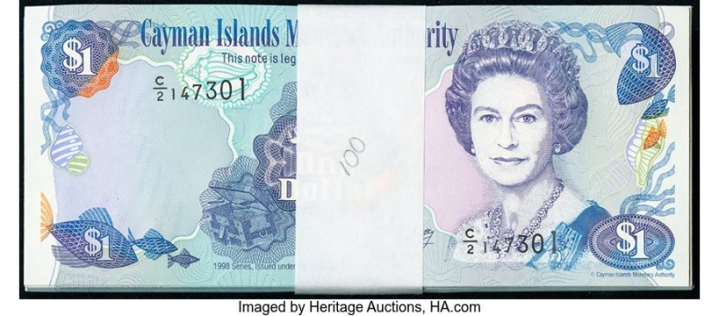 Cayman Islands Monetary Authority 1 Dollar 1998 Pick 21a Pack of 100 Crisp Uncir...