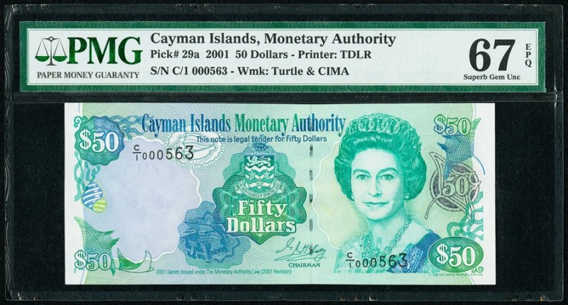 Cayman Islands Monetary Authority 50 Dollars 2001 Pick 29a PMG Superb Gem Unc 67...