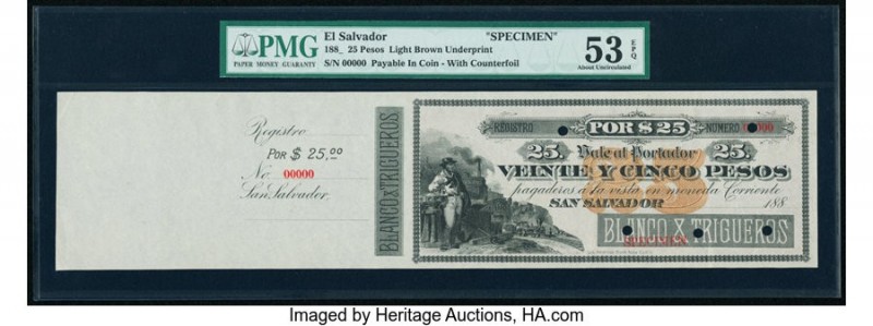 El Salvador 25 Pesos 188x Pick UNL Specimen PMG About Uncirculated 53 EPQ. Five ...