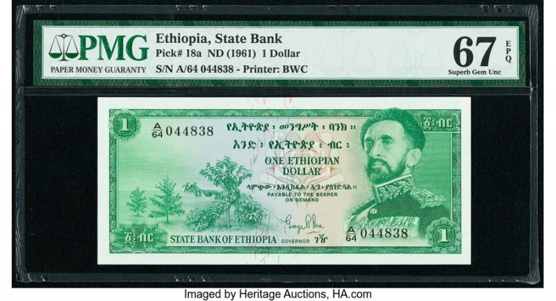 Ethiopia State Bank of Ethiopia 1 Dollar ND (1961) Pick 18a PMG Superb Gem Unc 6...