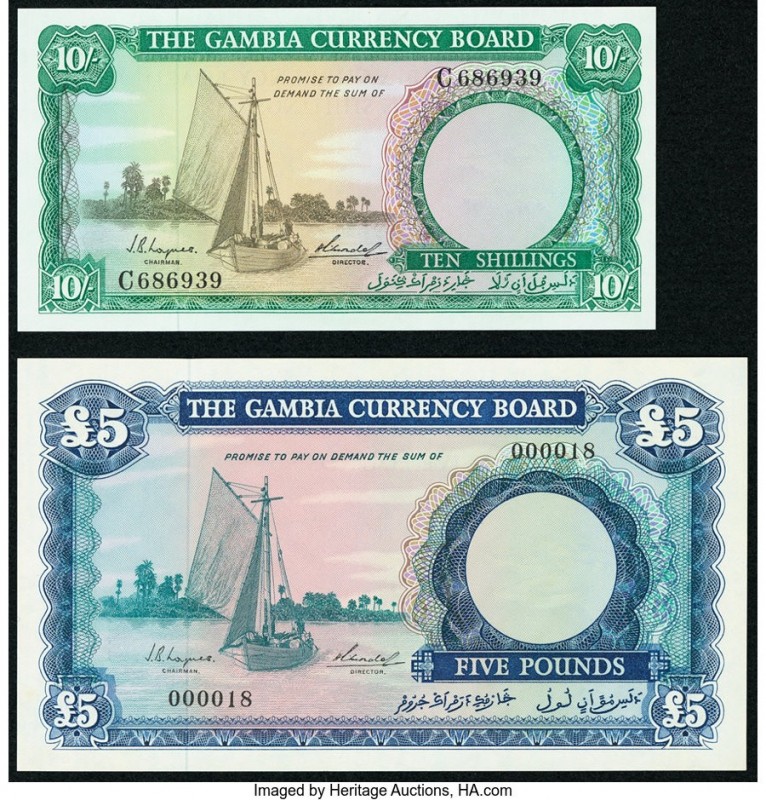 Gambia The Gambia Currency Board 10 Shillings; 5 Pounds ND (1965-70) Pick 1a; 3a...