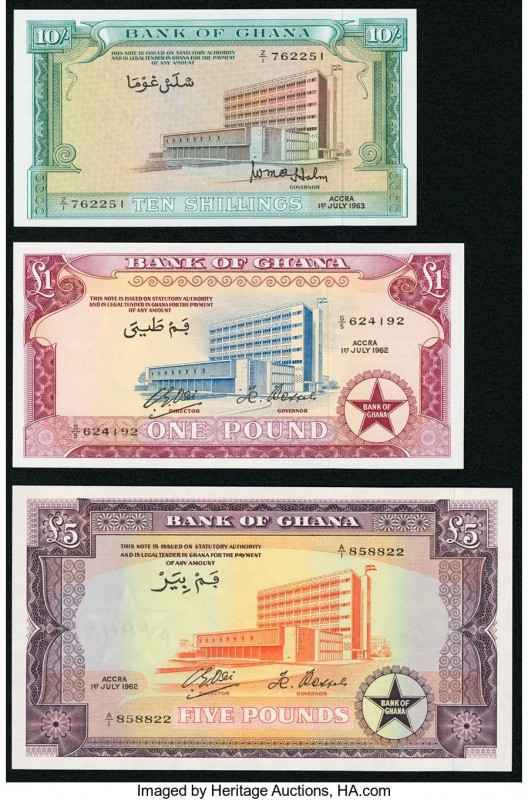 Ghana Bank of Ghana 10 Shillings 1963 Pick 1d; 1; 5 Pounds 1962 Pick 2d; 3d Thre...