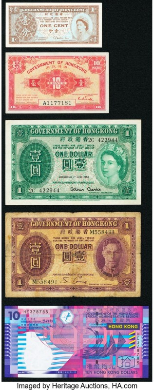 Hong Kong Government of Hong Kong 1 Dollar ND (1936) Pick 312; 10 Cents ND (1941...
