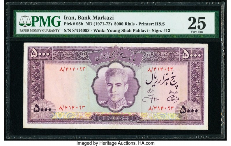 Iran Bank Markazi 5000 Rials ND (1971-72) Pick 95b PMG Very Fine 25. 

HID098012...