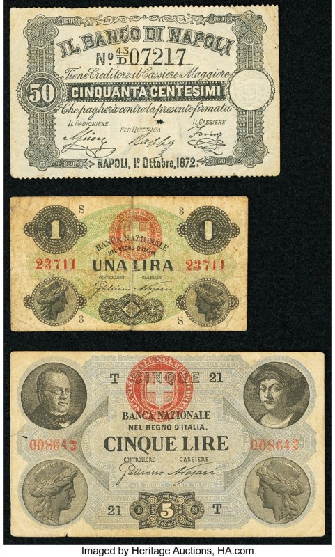 Italy Banca Nazionale nel Regno d'Italia 1; 5 Lira 1869-73 Pick S731; S734; Banc...