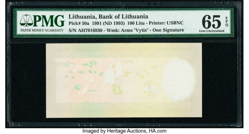 Lithuania Bank of Lithuania 100 Litu 1991 (ND 1993) Pick 50a Missing Print Error...