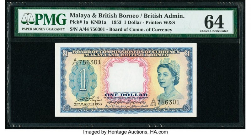 Malaya and British Borneo Board of Commissioners of Currency 1 Dollar 21.3.1953 ...