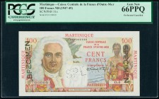 Martinique Caisse Centrale de la France d'Outre Mer 100 Francs ND (1947-49) Pick 31s Specimen PCGS Gem New 66 PPQ. Perforated cancelled.

HID098012420...