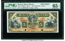 Mexico Banco Minero 5 Pesos ND (1888-1914) Pick S163As3 M131s Specimen PMG Gem Uncirculated 65 EPQ. Two POCs.

HID09801242017

© 2020 Heritage Auction...