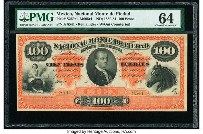 Mexico Nacional Monte de Piedad 100 Pesos 1880-81 Pick S269r1 M695r1 Remainder P...