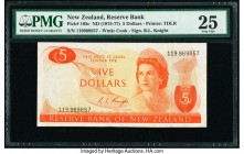 New Zealand Reserve Bank of New Zealand 5 Dollars ND (1975-77) Pick 165c Printing Error PMG Very Fine 25. An unusual fold over error at the center on ...