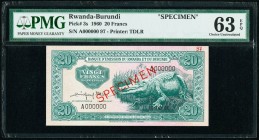 Rwanda-Burundi Banque d'Emission du Rwanda et du Burundi 20 Francs 15.9.1960 Pick 3s Specimen PMG Choice Uncirculated 63 EPQ. 

HID09801242017

© 2020...