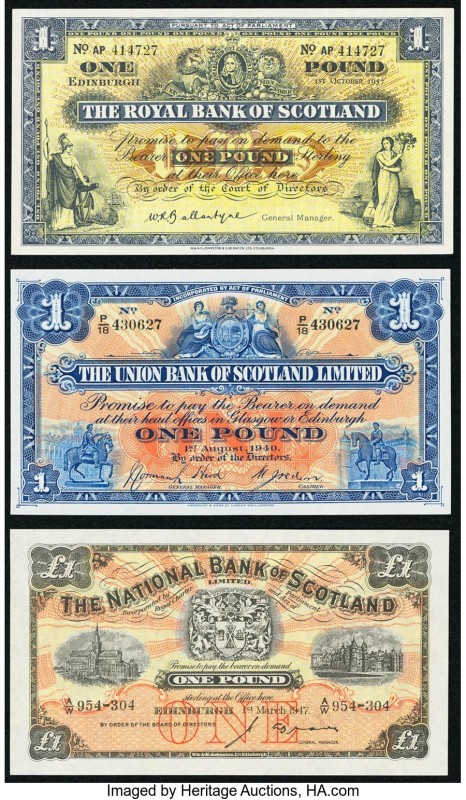 Scotland National Bank of Scotland Limited 1 Pound 1943-53 Pick 258b; Royal Bank...
