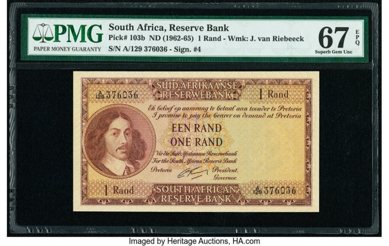 South Africa Republic of South Africa 1 Rand ND (1962-65) Pick 103b PMG Superb G...
