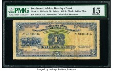 Southwest Africa Barclays Bank D.C.O. 1 Pound 1.4.1949 Pick 2c PMG Choice Fine 15. An earlier date is seen on this colonial issue. 

HID09801242017

©...
