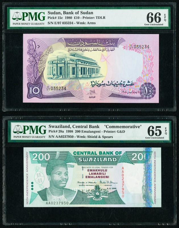 Sudan Bank of Sudan 10 Pounds 1980 Pick 15c PMG Gem Uncirculated 66 EPQ; Swazila...