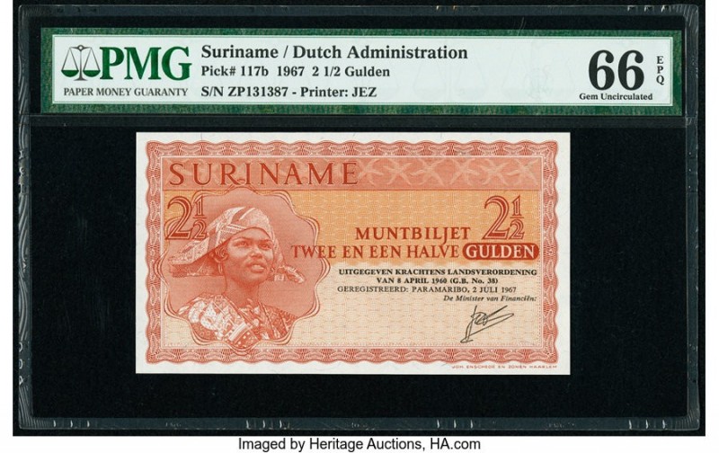 Suriname Dutch Administration 2 1/2 Gulden 2.7.1967 Pick 117b PMG Gem Uncirculat...