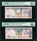 United Arab Emirates Central Bank 50 Dirhams 2014 / AH1436; 2011 / AH1432 Pick 29e; 29d Two Examples PMG Gem Uncirculated 66 EPQ; Gem Uncirculated 65 ...