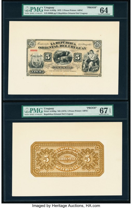 Uruguay Republica Oriental del Uruguay 5 Pesos 1875 Pick A103fp; A103bp Front an...