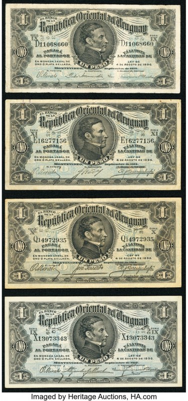 Uruguay Banco de la Republica Oriental 1 Peso 1924-35 Pick 9b Four Examples Fine...