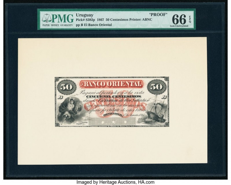 Uruguay Banco Oriental 50 Centesimos 1.8.1867 Pick S382p Proof PMG Gem Uncircula...