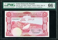 Yemen Democratic Republic South Arabian Currency Authority 5 Dinars ND (1965) Pick 4b PMG Gem Uncirculated 66 EPQ. 

HID09801242017

© 2020 Heritage A...