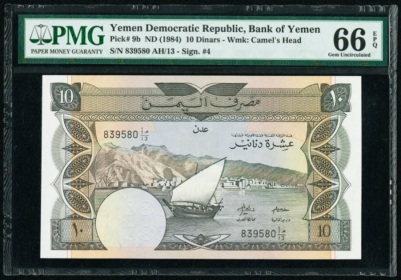 Yemen Democratic Republic Bank of Yemen 10 Dinars ND (1984) Pick 9b PMG Gem Unci...