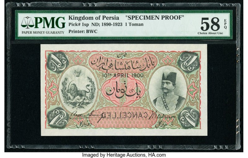 Iran Kingdom of Persia, Imperial Bank 1 Toman ND (1890-1923) Pick 1sp Specimen P...