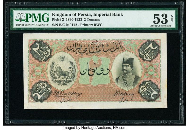 Iran Kingdom of Persia, Imperial Bank 2 Tomans ND (1890-1923) Pick 2 PMG About U...