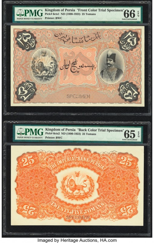 Iran Kingdom of Persia, Imperial Bank 25 Tomans ND (1890-23) Picks 6cts1; 6cts2 ...
