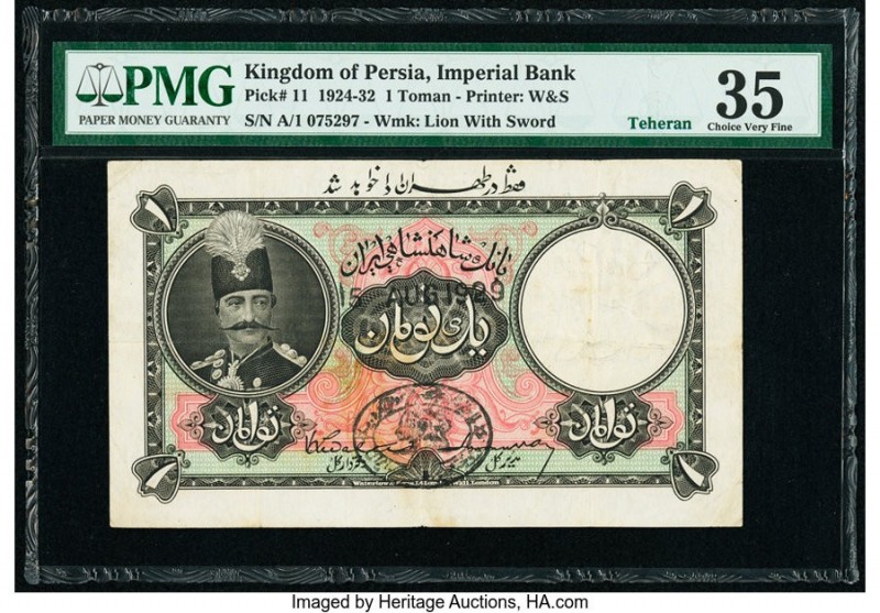 Iran Kingdom of Persia, Imperial Bank 1 Toman 15.8.1929 Teheran Pick 11 PMG Choi...