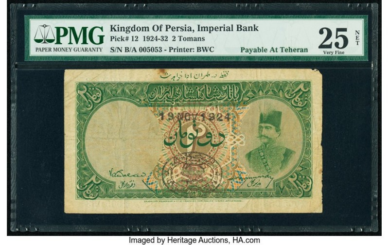 Iran Kingdom of Persia, Imperial Bank 2 Tomans 19.11.1924 Teheran Pick 12 PMG Ve...