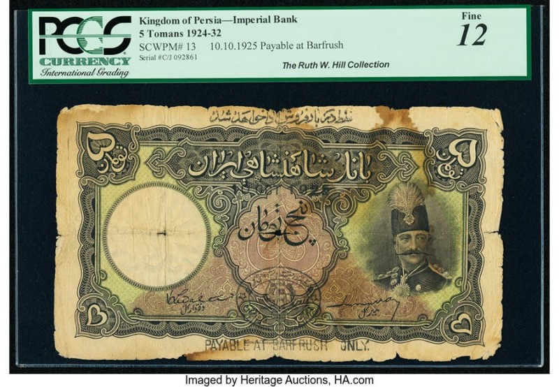 Iran Kingdom of Persia, Imperial Bank 5 Tomans 10.10.1925 Pick 13 Barfrush PCGS ...