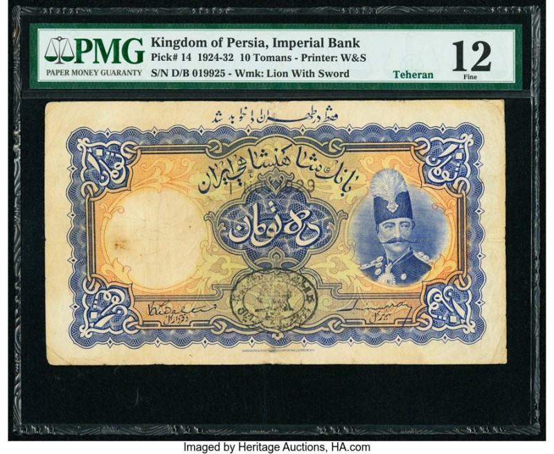 Iran Kingdom of Persia, Imperial Bank 10 Tomans 1.11.1929 Teheran Pick 14 PMG Fi...