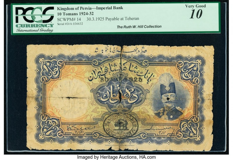 Iran Kingdom of Persia, Imperial Bank 10 Tomans 30.3.1925 Pick 14 Teheran PCGS V...