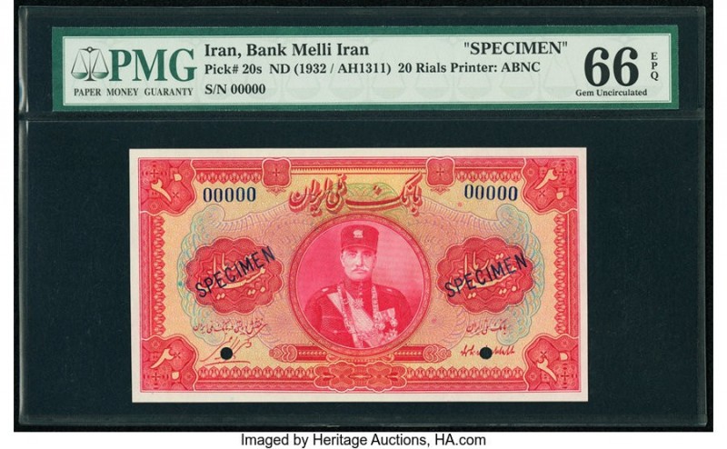 Iran Bank Melli 20 Rials ND (1932 / AH1311) Pick 20s Specimen PMG Gem Uncirculat...