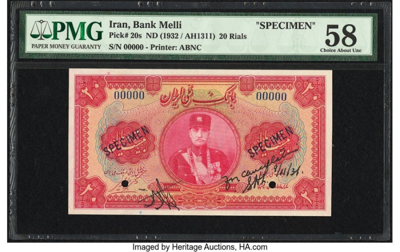Iran Bank Melli 20 Rials ND (1932) / AH1311 Pick 20s Specimen PMG Choice About U...