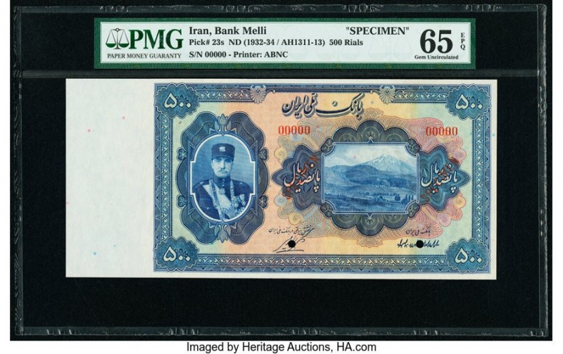 Iran Bank Melli 500 Rials ND (1932-34 / AH1311-1313) Pick 23s Specimen PMG Gem U...
