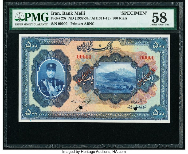 Iran Bank Melli 500 Rials ND (1932-34 / AH1311-1313) Pick 23s Specimen PMG Choic...