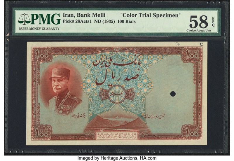 Iran Bank Melli 100 Rials ND (1935) Pick 28Acts1 Color Trial Specimen PMG Choice...